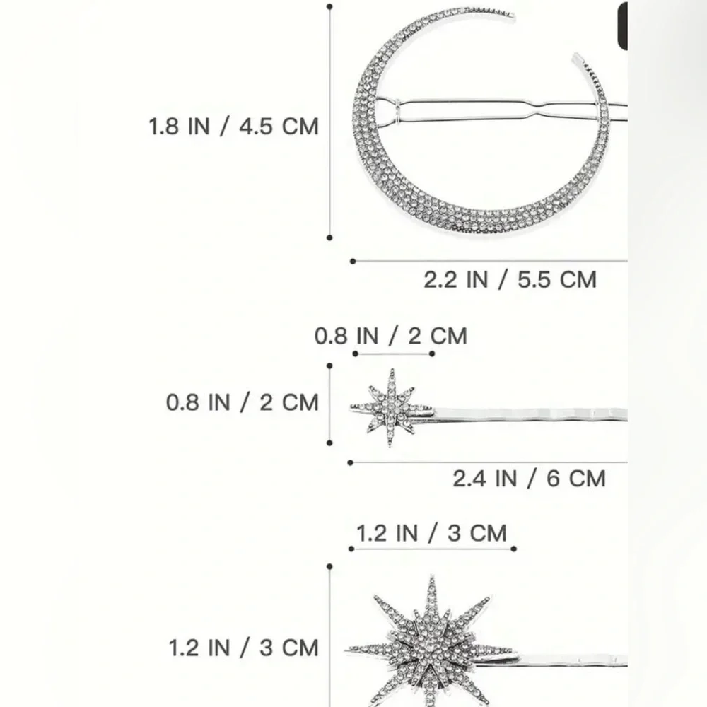 New  3 pcs Celestial Star Hair Pins Silver - Wedding 💫 💕💕